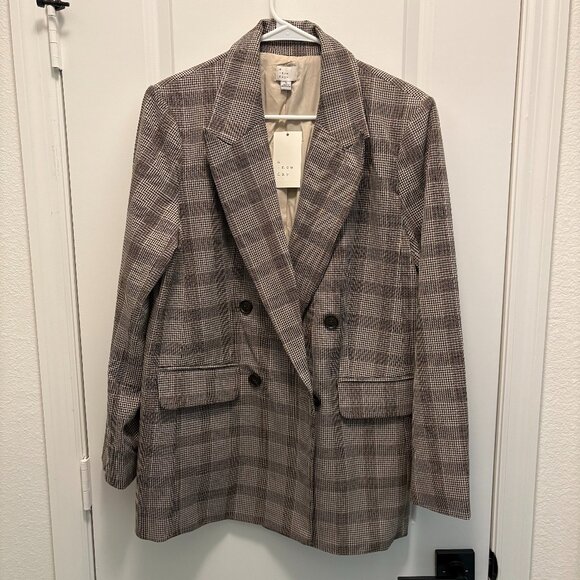A New Day Plaid Double Breasted Boxy Fit Blazer Fully Lined Size Medium NWT - Picture 2 of 10